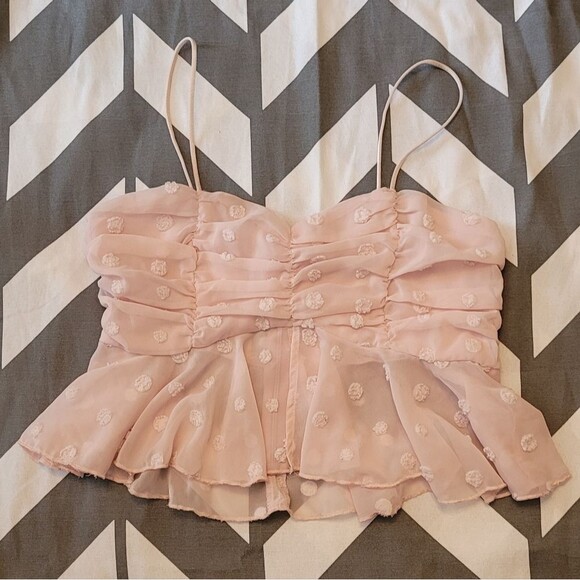 Double Crazy size medium light pink Chiffon crop tank top - Picture 1 of 7
